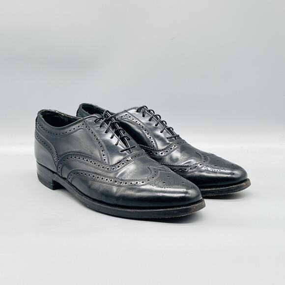 Florsheim Shoes Mens 9.5 Black Leather Imperial Wingtip Oxford Dress Vintage main image 11